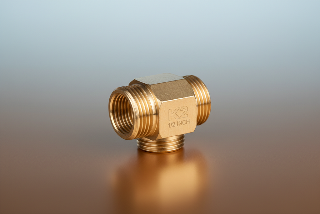 ½" K2 Brass Gate Valve — Wheel Handle Inline Shut-Off Valve