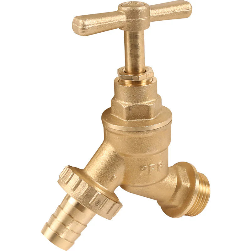 ¾" Brass Hose Bib Tap — Capstan Handle with Hose Barb Outlet (Local)