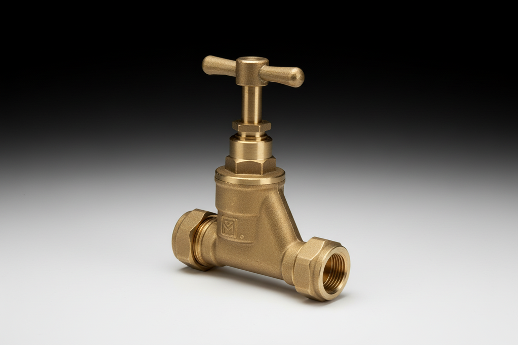 ½" K55 Brass Gate Valve — Heavy-Duty Wheel Handle Inline Shut-Off Valve