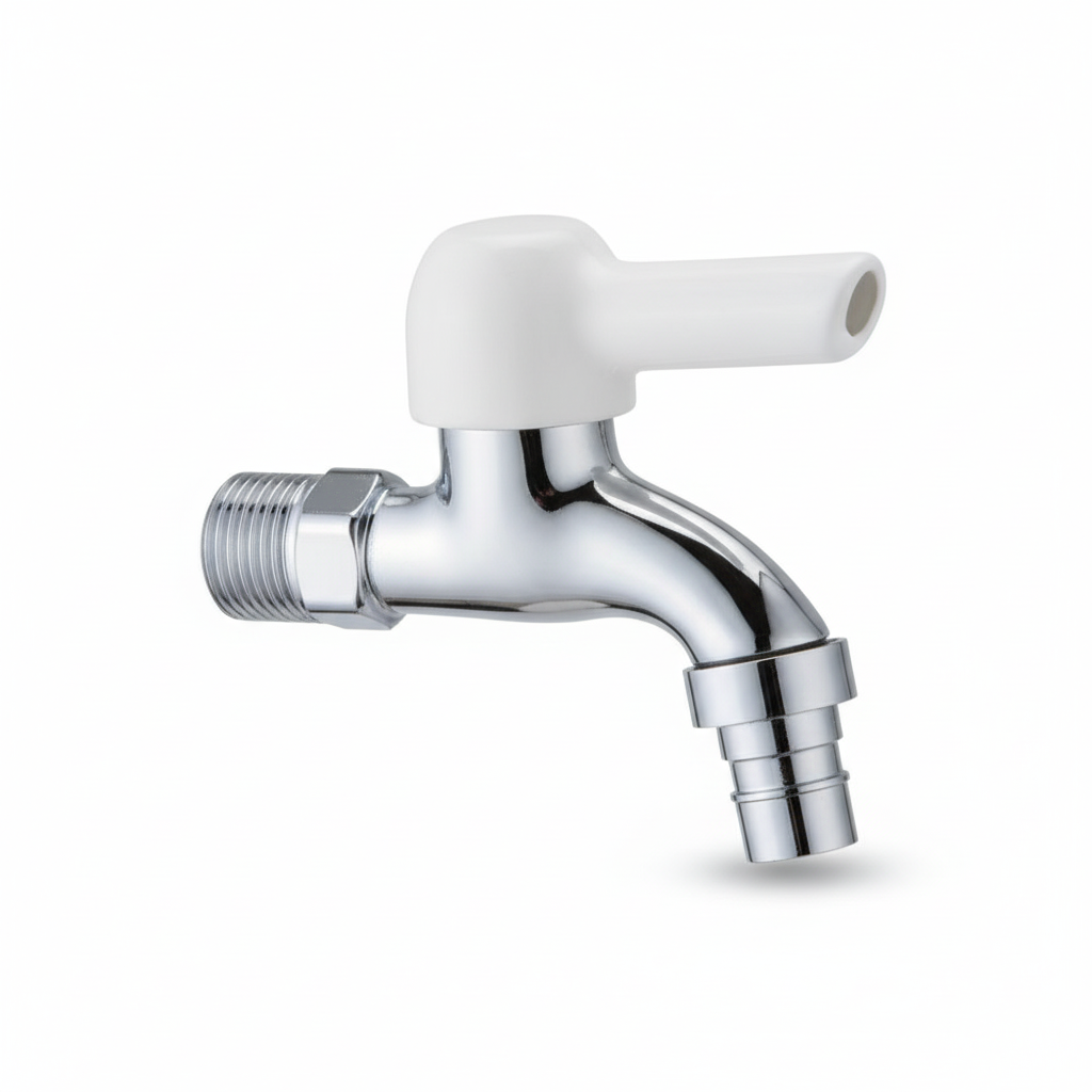 1/2" Chrome Brass Bib Tap with White Ceramic Handle - Studio 3/4 view