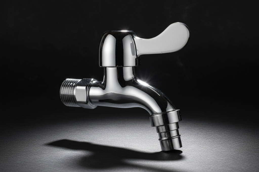 Chrome Brass Bib Tap - Hero dark background