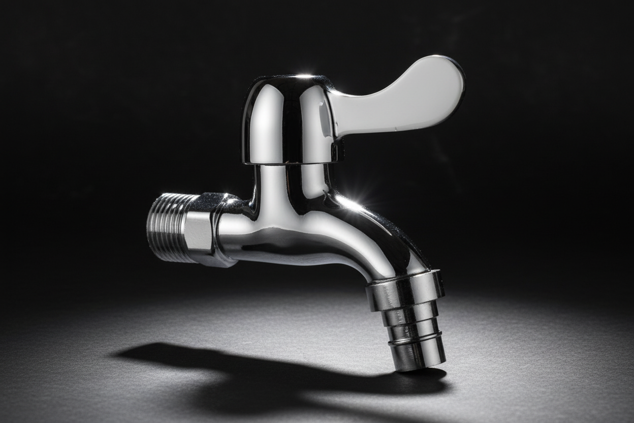 Chrome Brass Bib Tap - Hero dark background