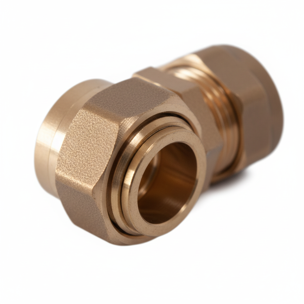 Brass Compression Straight Coupling - Compression nut and olive macro detail