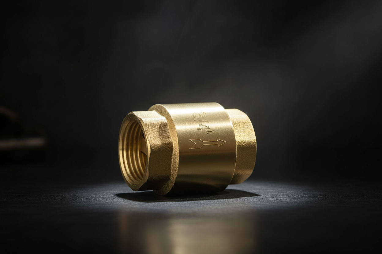 ¾" Brass Spring Check Valve - Hero dark background