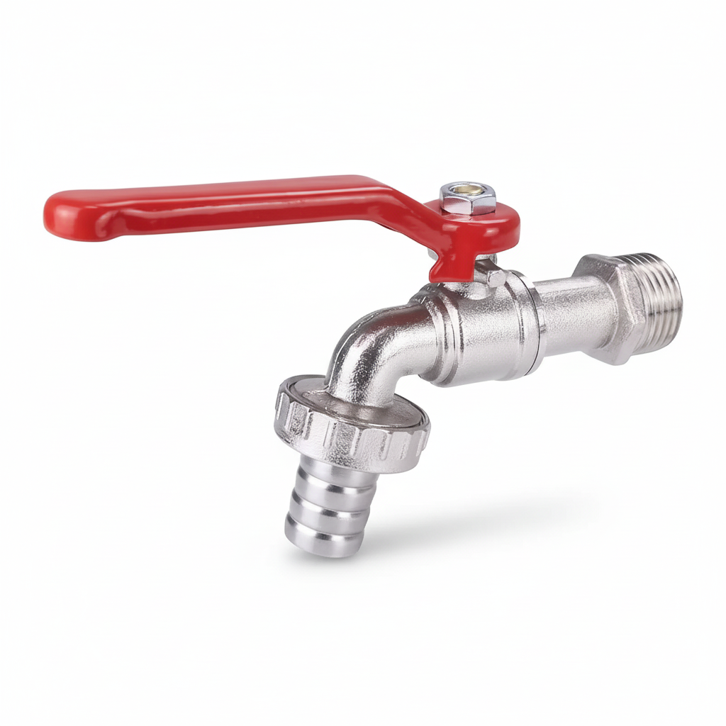 1/2" Chrome Brass Bibcock Tap with Red Lever - Studio 3/4 view