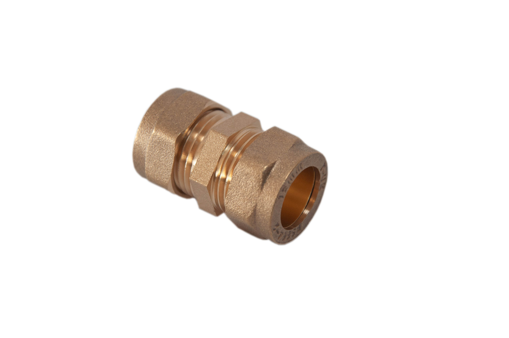 ½" Brass Compression Straight Coupling — Inline Pipe Connector
