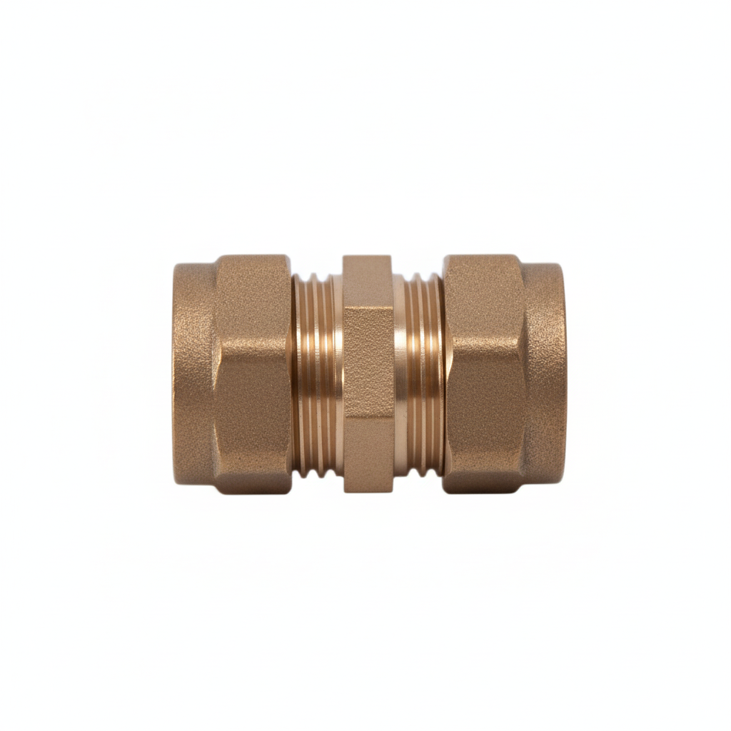 1/2" Brass Compression Straight Coupling - Side profile view