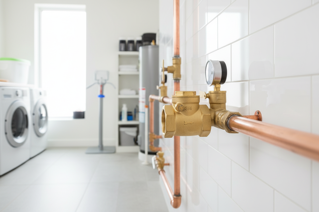 ¾" Brass Swing Check Valve installed on pipes - lifestyle shot