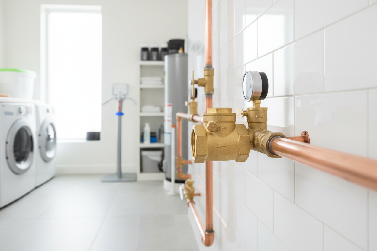 ¾" Brass Swing Check Valve installed on pipes - lifestyle shot