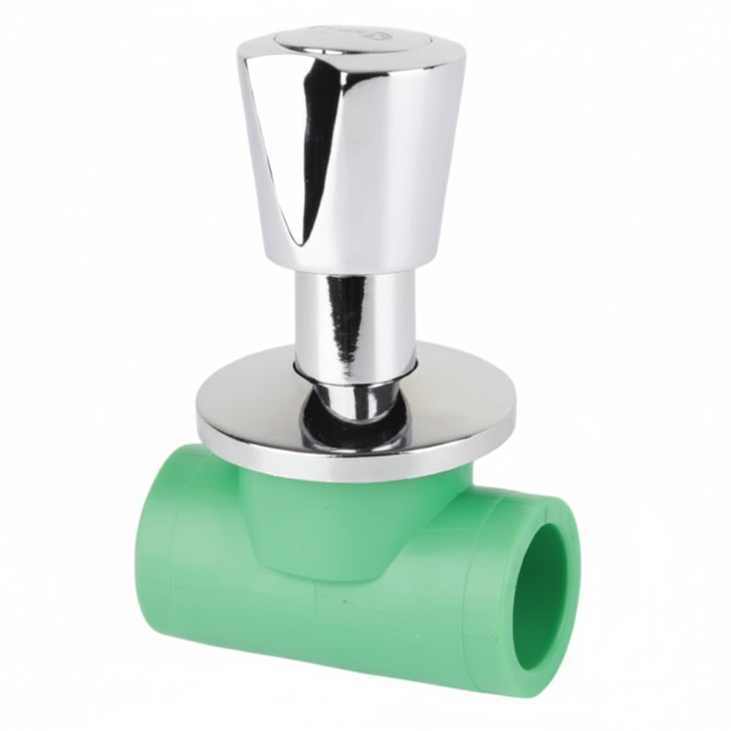 ½" PPR Chrome Stop Cork — Inline Ball Valve with Chrome Lever Handle